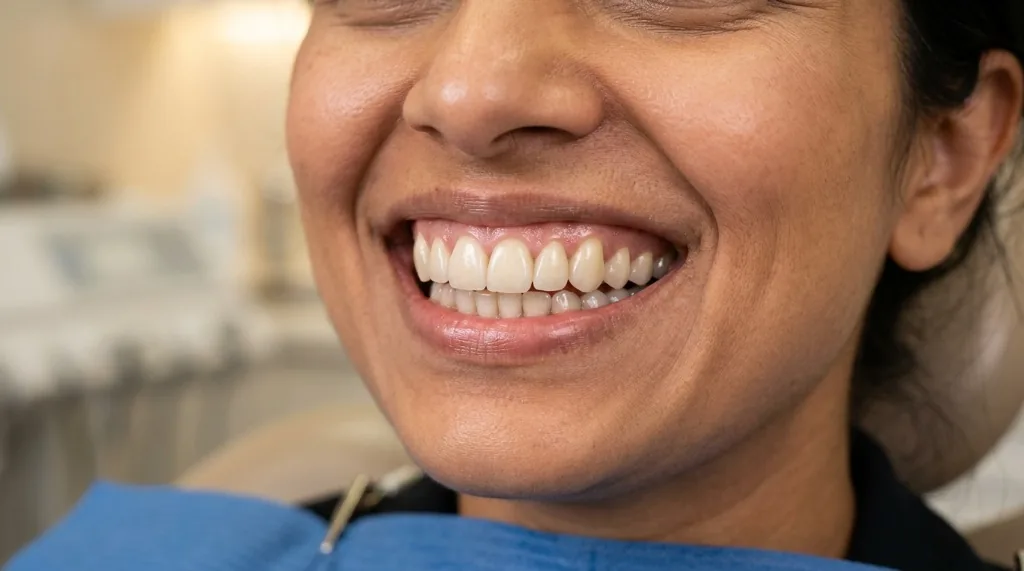 Bright sparkling white smile after professional in-clinic teeth whitening in Rahim Yar Khan