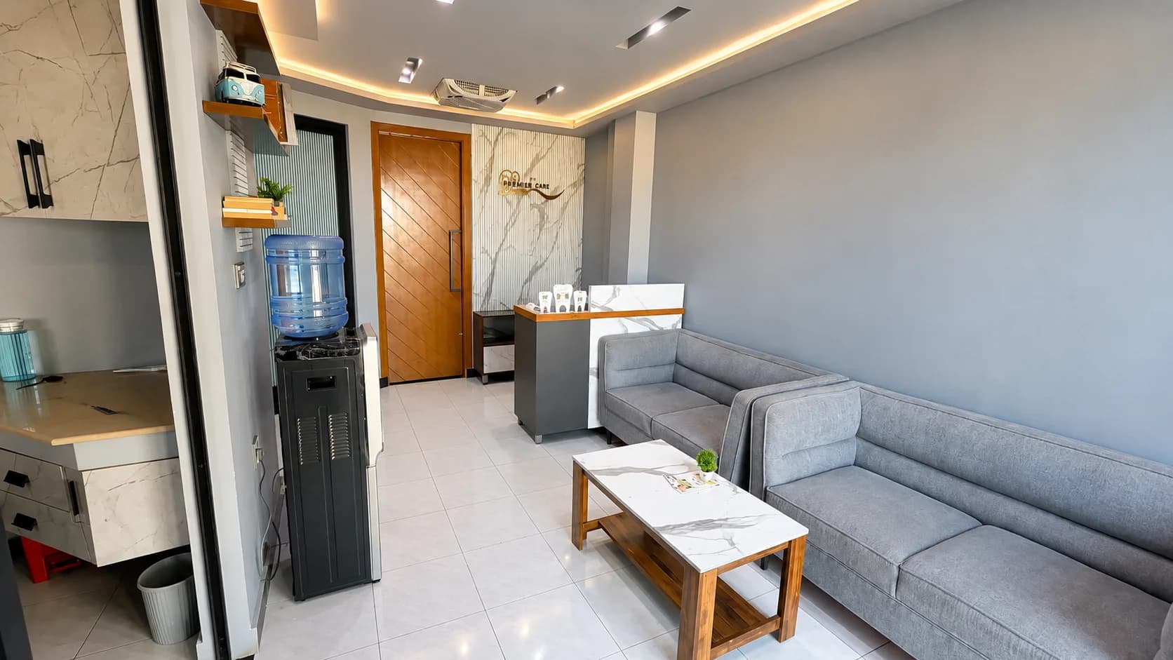 Comfortable, calm patient waiting lounge at Premier Dental Care on Canal Road, Rahim Yar Khan