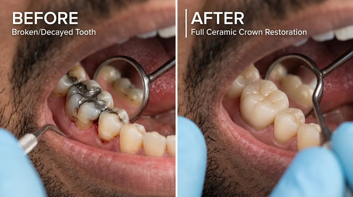 Zirconia and ceramic dental crown restoration on a prepared tooth in Rahim Yar Khan