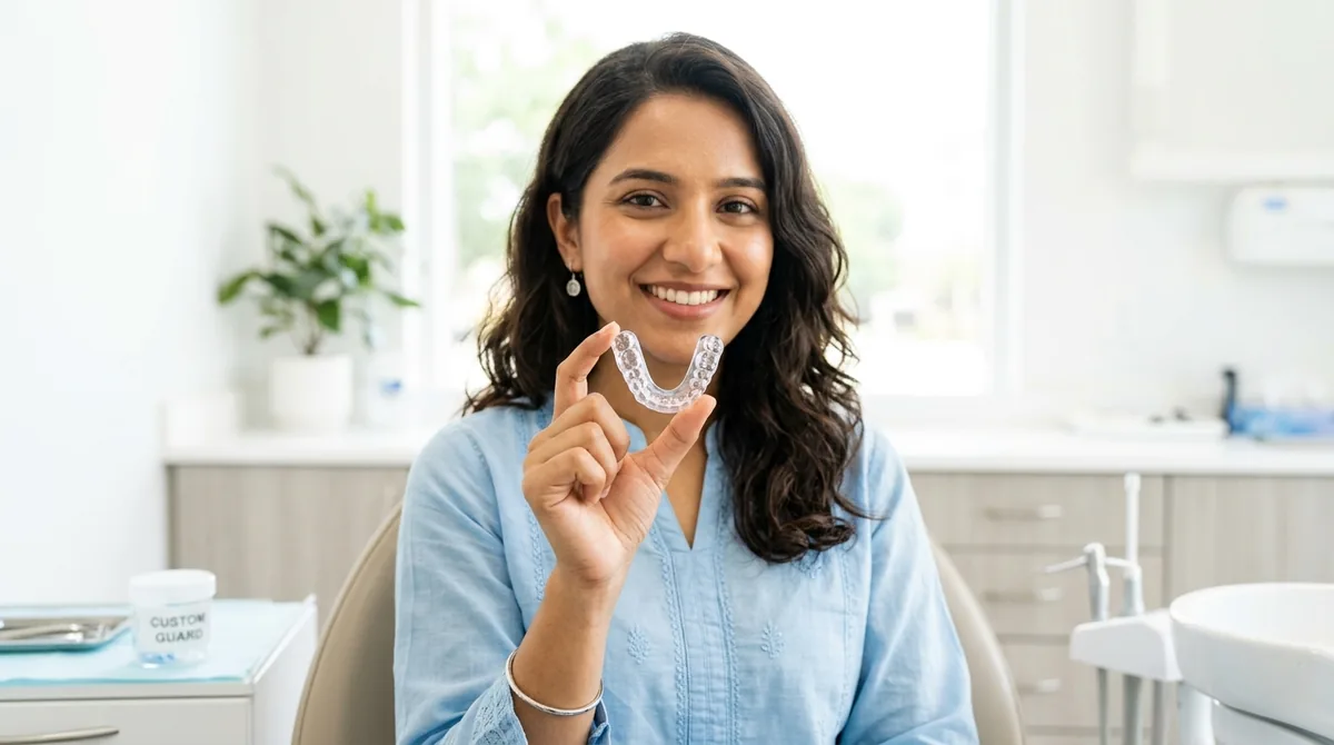 Custom night guard and orthodontic retainer protecting teeth from grinding in Rahim Yar Khan